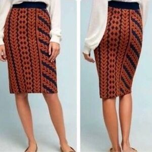 Maeve Anthropologie Braided Jacquard Knit Pencil Skirt – XS Navy/Orange